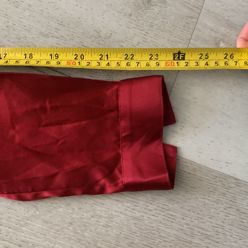 Women's Satin Button-Up Blouse - Red - Picture 13 of 14